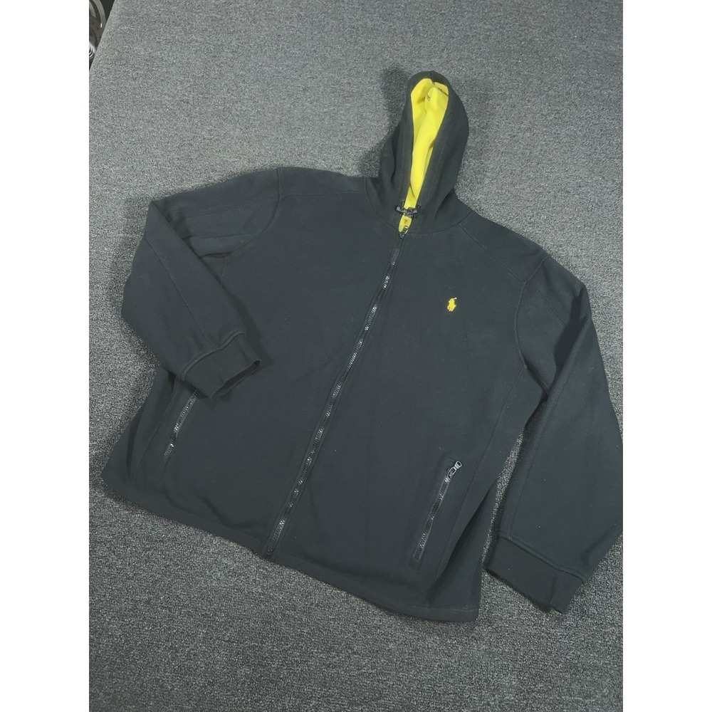 Polo Ralph Lauren Full Zip Hoodie Men's 2XL Black Pony Drawstring Fleece